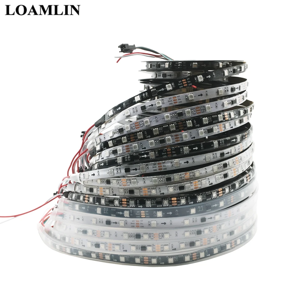 1 м 2 3 4 5 WS2811 5050 SMD RGB лента Адресуемая 30/48/60 светодиодов/м чёрно белые печатные платы