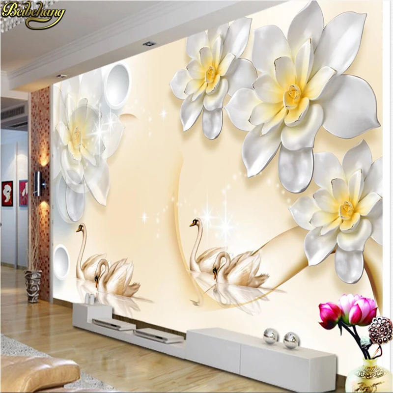 Фотообои beibehang на заказ большие настенные наклейки новые тисненые цветы лебедь