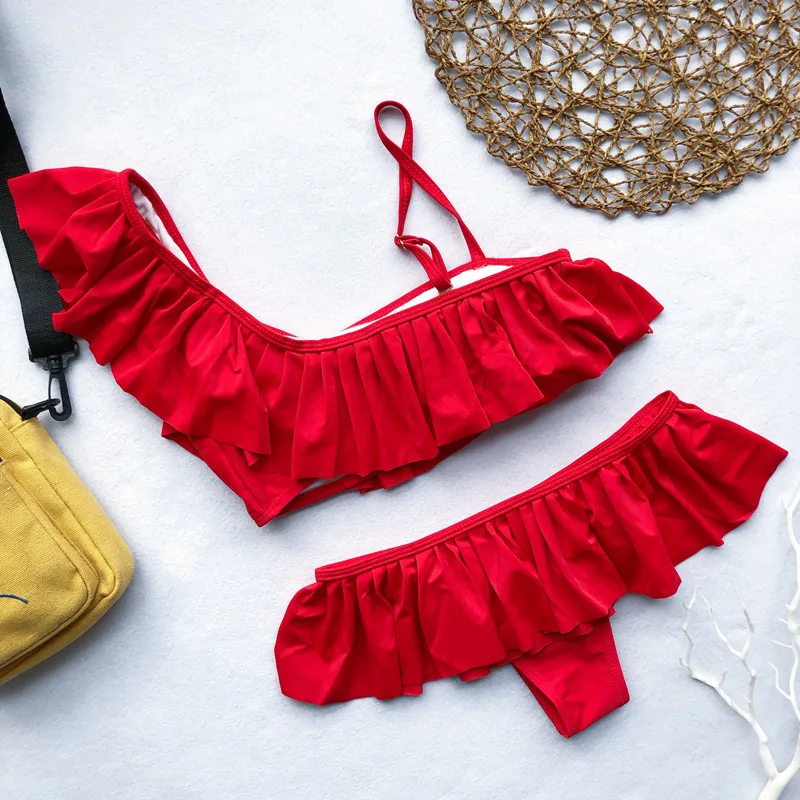 Бикини с оборками Bikinx летний купальный костюм одним плечом женский из 3 предметов