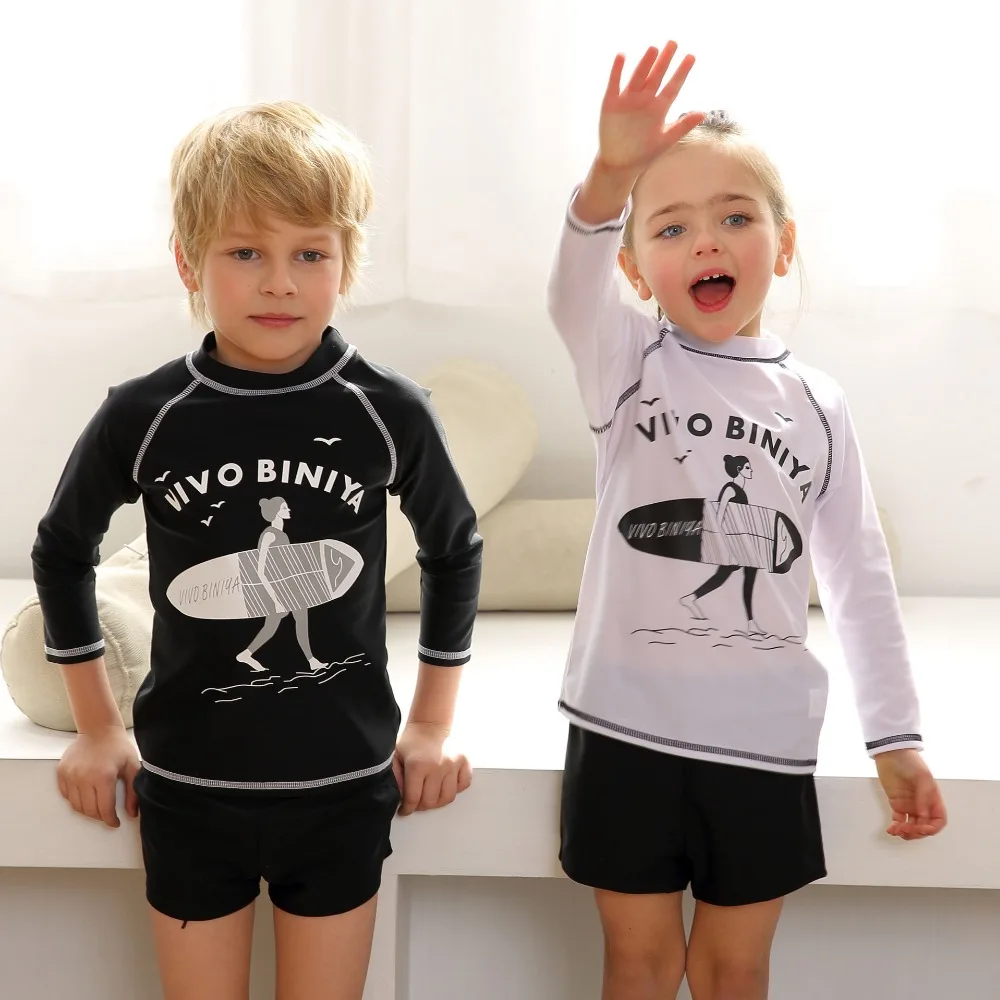 Купальные костюмы для мальчиков и девочек из двух предметов с длинным рукавом