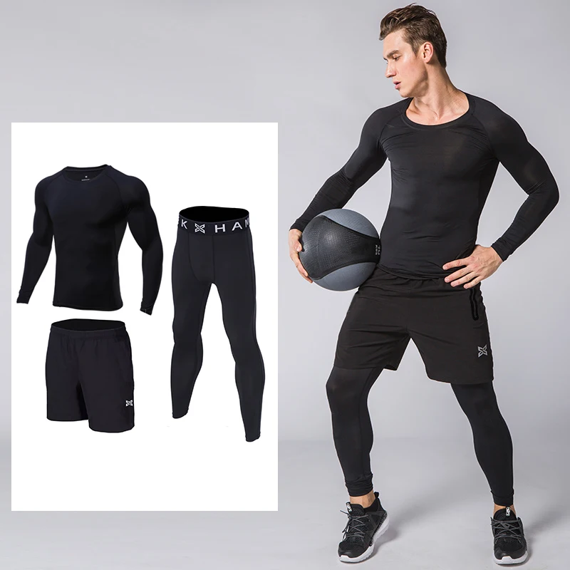 Компрессионный спортивный костюм 5 шт. комплект для фитнеса бега футболка