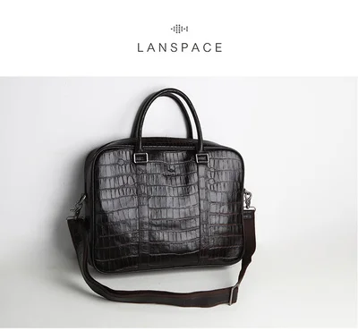 LANSPACE мужской кожаный портфель, брендовая Высококачественная деловая сумка из коровьей кожи, сумка для ноутбука - Цвет: Dark Coffee Croco