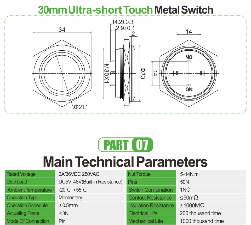 LANBOO фабрика 12mm16mm19mm22mm25mm30mm короткая сенсорная кнопка, Мгновенный Такт переключатель со светодиодом