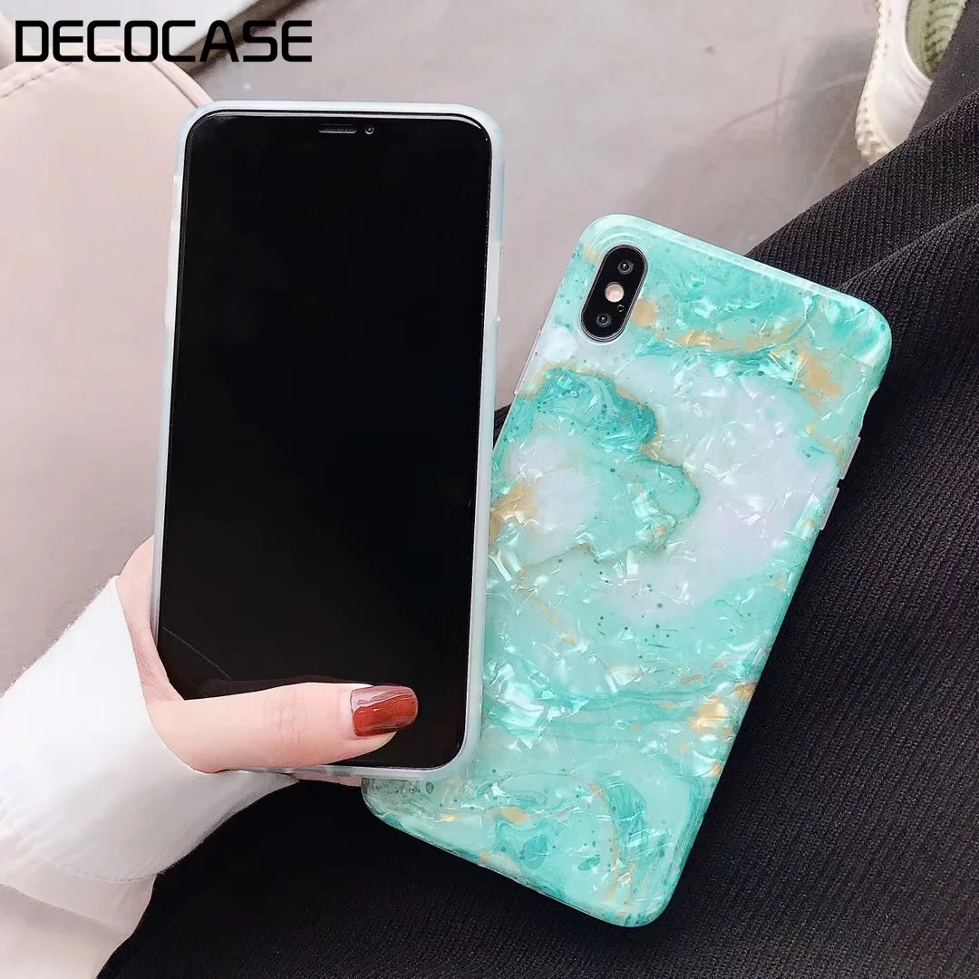 DECOCASE Роскошный Зеленый Мраморный чехол силиконовый летний женский телефон для