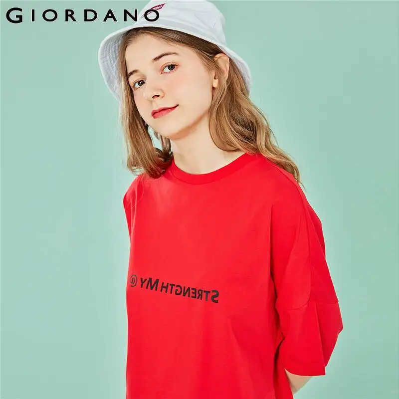 Футболка Giordano Женская с принтом графическая красная летняя | одежда