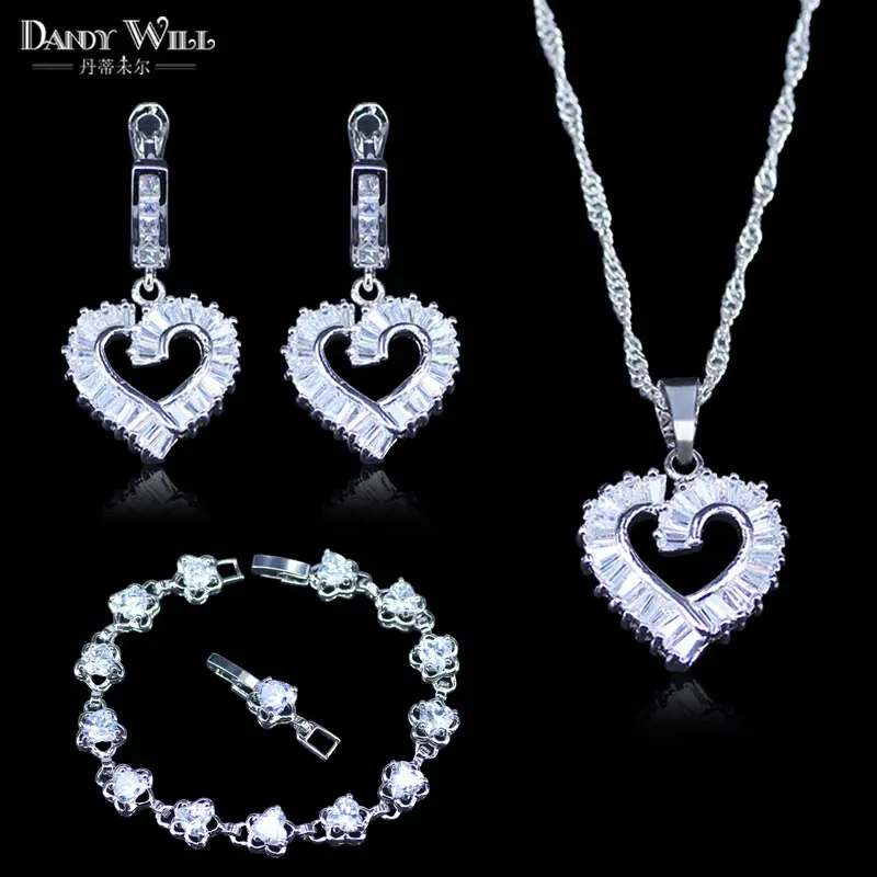 Женский ювелирный комплект из браслета и серёг с белым кристаллом|jewelry sets for