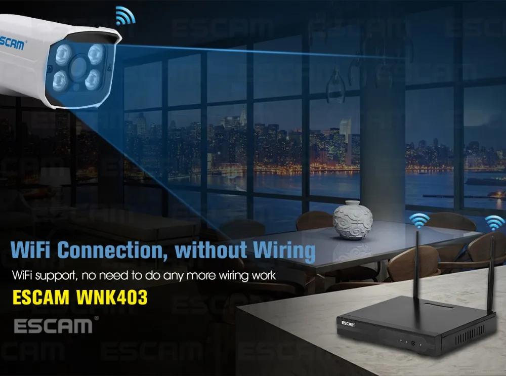 ESCAM WNK403 Plug and Play Беспроводной NVR комплект P2P 720P HD Открытый ИК ночного видения безопасности IP камера wifi CCTV системы