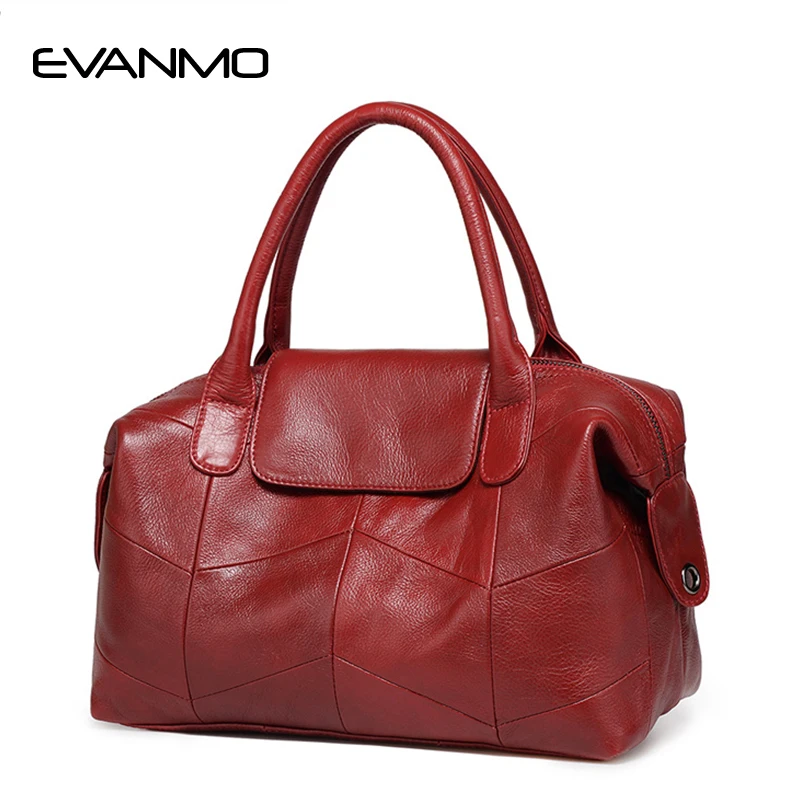 

2018 New Women Genuine Leather Boston Bag Europe Style Simple Handbag Fashion Trend Shoulder Bag office lady Tote handbag