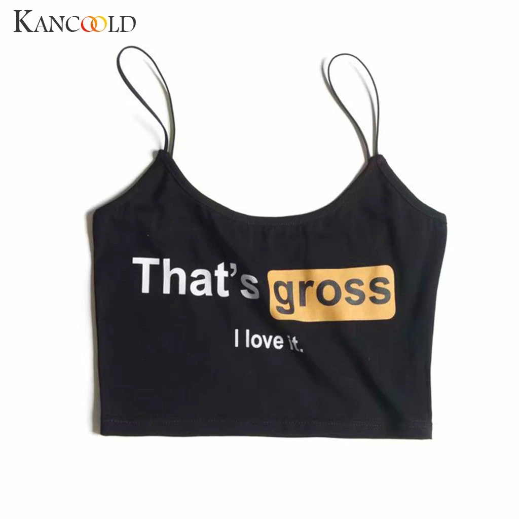 

KANCOOLD top Women Sexy Letter Print Overlap Cross Sling Crop Tank Top Vest Sleeveless fashion Casual new top femme 2018dec22