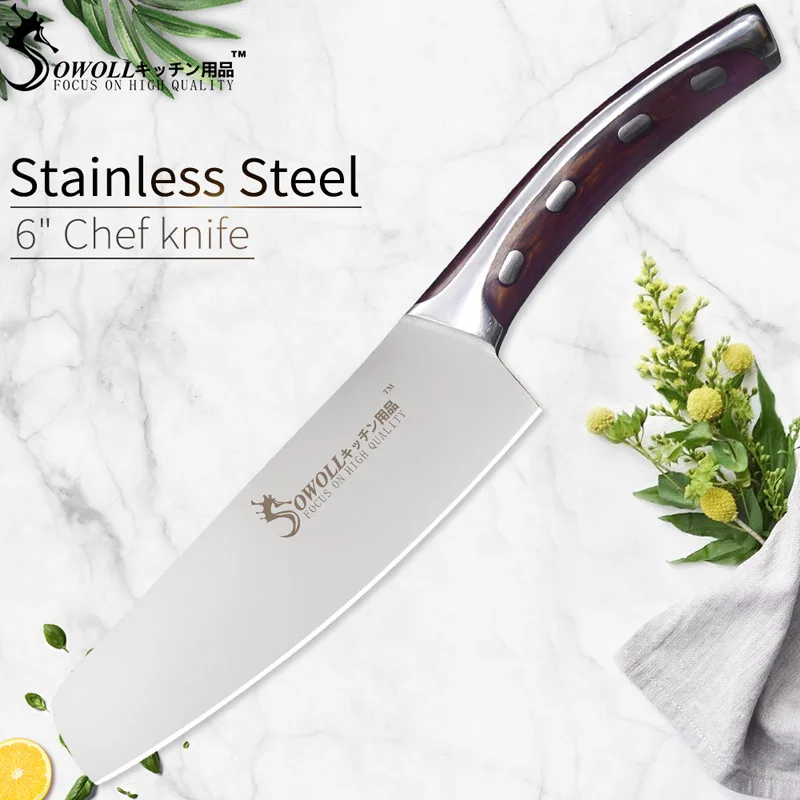 A 6 inch Chef SOWOLL бесшовный сварочный кухонный нож 4CR14 нож из нержавеющей стали антипригарный нож шеф-повара светильник аксессуары для приготовления пищи инструменты - Цвет: A 6 inch Chef