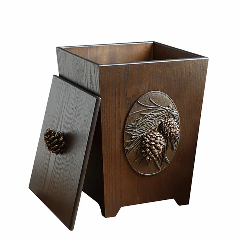 

6L Wood Carving Trash Can Eco-Friendly Double Layer Dustbin Trash Bin Storage Bucket For Living Room Kitchen Car Rubbish Bins