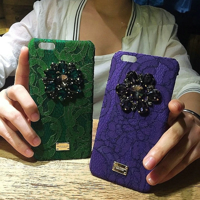 Новый Роскошный DG Шнурка Frabric Кристалл Алмаза Цветы Case Для Apple iPhone 6 Plus s 7 Плюс Bling
