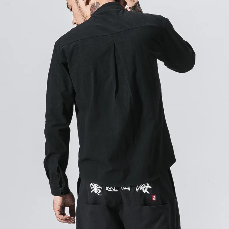 Мужская рубашка из хлопка и льна с вышивкой Bumpybeast Повседневная