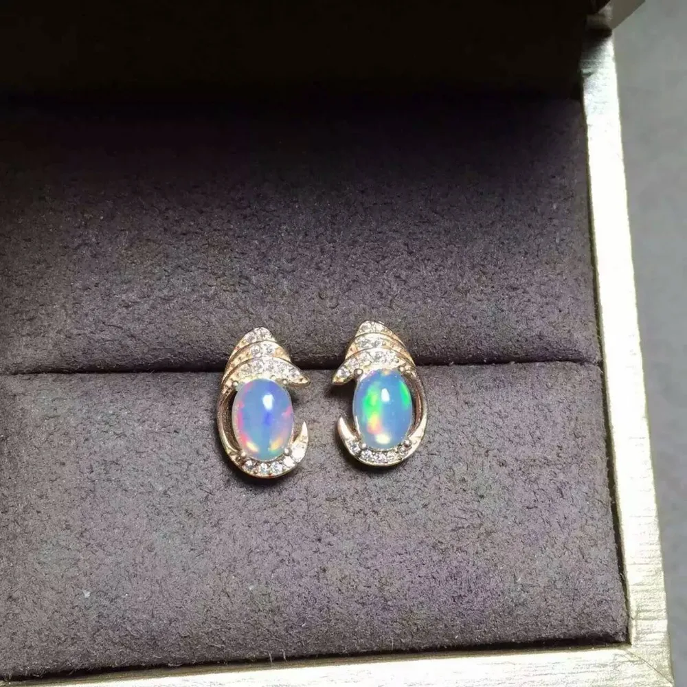 Женские серьги гвоздики из серебра 925 пробы с натуральным опалом|stud earrings|jewelry