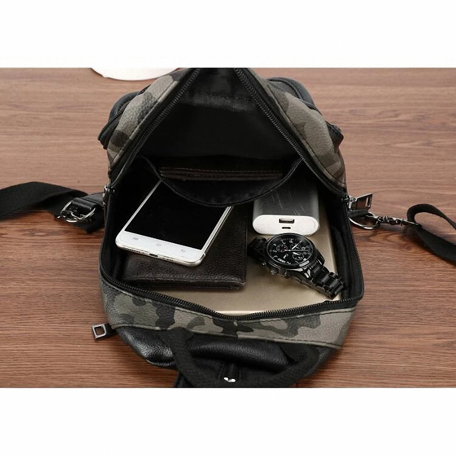 

Men's Shoulder Bags PU Leather Male Chest Bag Camouflage Messenger Shoulder Bag Casual High Quality Fashion Crossbody Bags 2436