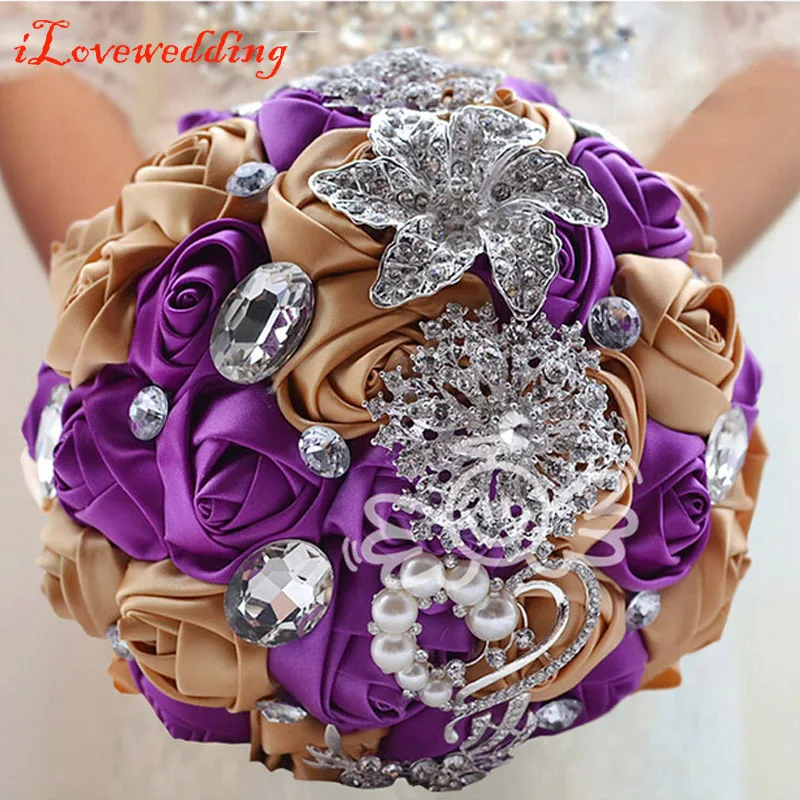 Фиолетовая/слоновая кость/розовый/красный свадебный букет с жемчугом брошь из