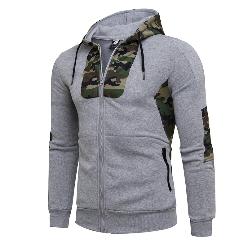 Vogue Hoodies Men Long Sleeve Camo Patchwork Hooded Sweatshirt Male Hoodie Casual Sportswear Balck Zipper Jacket | Мужская одежда
