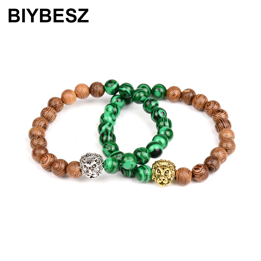 2 шт Бусины из натурального камня браслет зеленый малахитовый и деревянный пара
