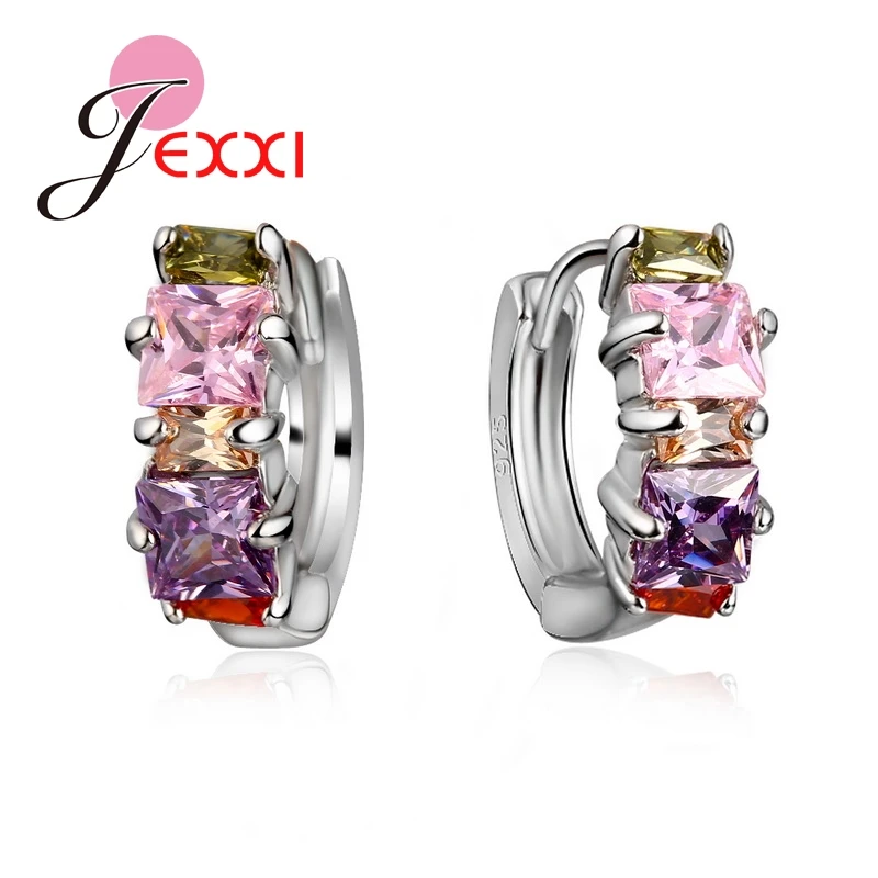 

Promotion 925 Sterling Silver Circle Hoop Earring Colourful Cubic Zirconia Crystal Piercing Earrings Brincos Ear Jewelry