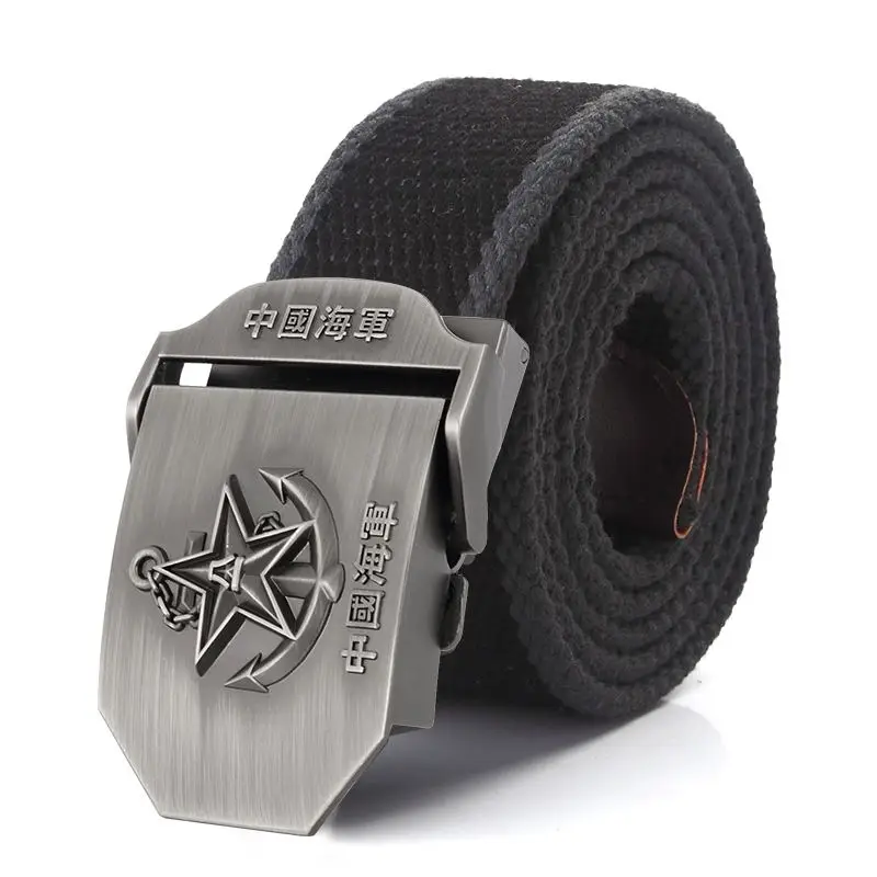 Black dark gray side BOKADIAO мужской и женский военный брезентовый ремень роскошный PLA темно-синий металлический пояс с пряжкой для джинсов армейские тактические ремни для мужчин ремень мужской - Цвет: Black dark gray side