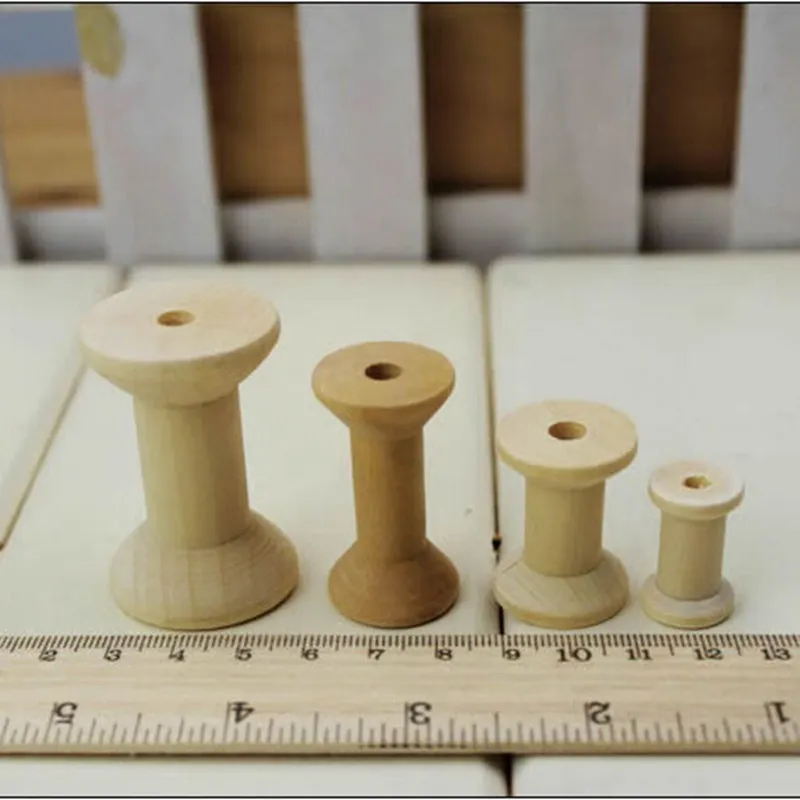 

wholesale 2.3-4.8cm Natural color Wooden Bobine Classic style DIY tool wood roll Spool 12pcs 15006002004