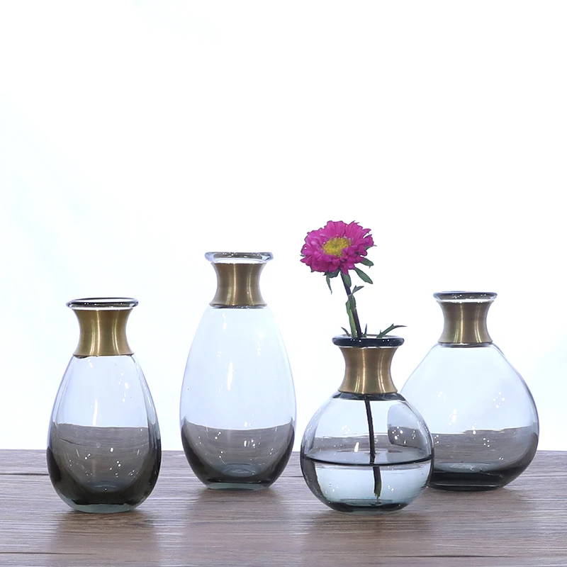 

NEW Glass vase Copper ring mouth small flower vases Dry flowers for vase Hydroponic Container vase for wedding home decoration