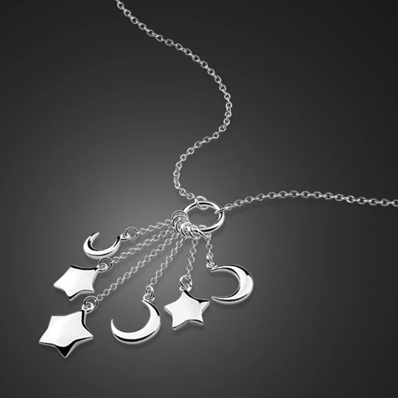 

925 sterling silver necklace female star moon pendant design cute lady popular jewelry solid silver necklace birthday present