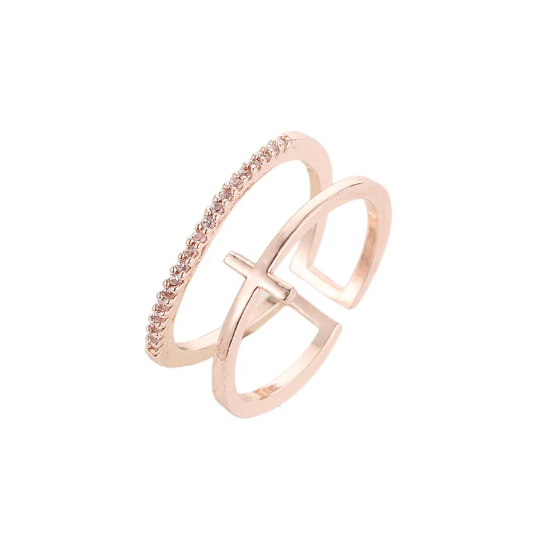 rose gold Новинка минималистичное Кольцо Крест из розового золота простые Многослойные открытые Регулируемые кольца для женщин Христианский подарок ювелирные изделия на кастет - Цвет основного камня: rose gold