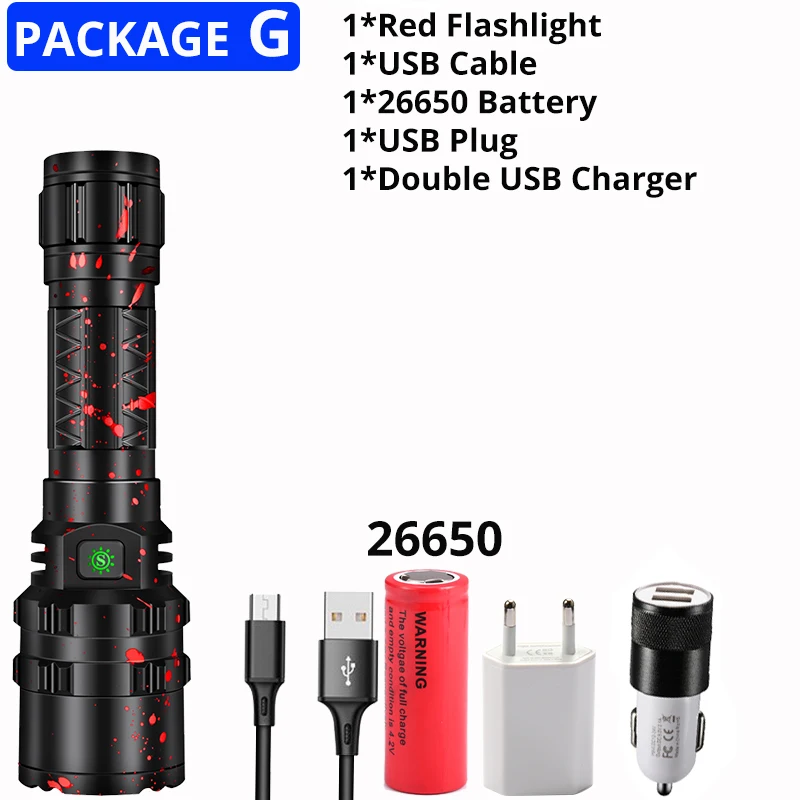 Package G-26650 Xlamp Xhp50.2 самый мощный светодиодный фонарик перезаряжаемый фонарь Usb фонари 18650 или 26650 лучший кемпинг, рыбалка, открытый - Испускаемый цвет: Package G-26650