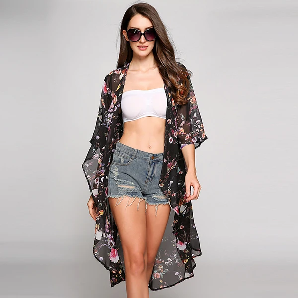 Повседневное пляжное кимоно Для женщин Мода Шифоновая блузка рубашка