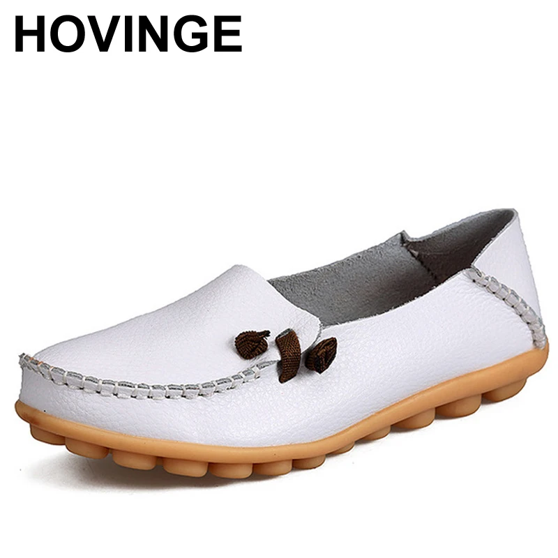 

HOVINGE Genuine Leather Women Flats Shoe Fashion Casual Slip On Soft Loafers Spring Autumn Moccasins Female Driving Shoes Whole