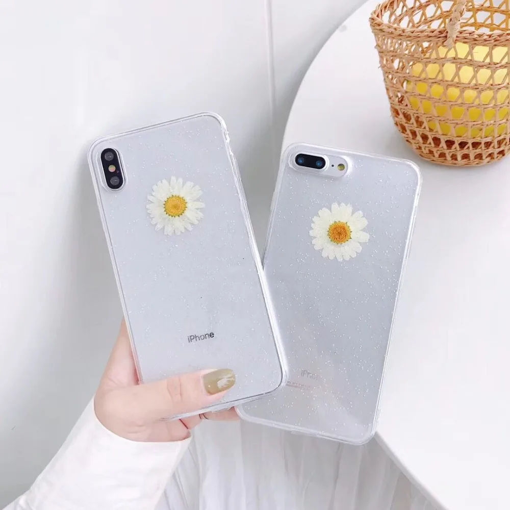 Модный настоящий блестящий чехол с цветами ромашки для iPhone XS Max XR Чехлы 6 S 7 8 Plus X