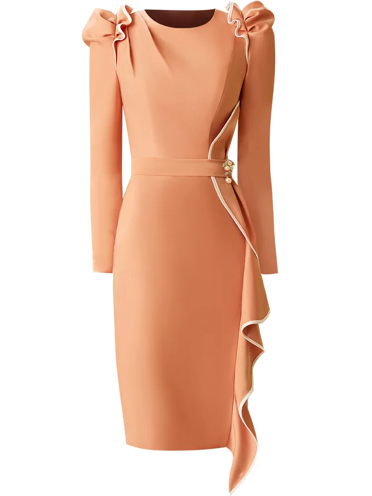 Женское вечернее платье карандаш элегантное однотонное облегающее с длинными