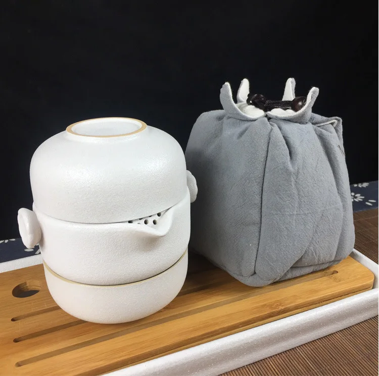1pot 2cup with bag Портативный чайный набор кунг-фу, один горшок, две чашки чая для одного, набор для путешествий Gaiwan, китайский керамический чайный горшок, набор для дома и офиса - Цвет: 1pot 2cup with bag