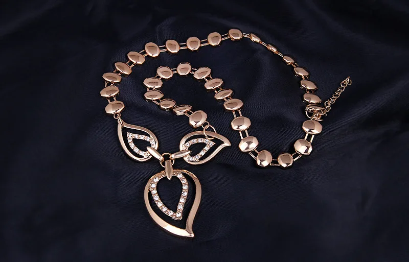 Fashion Leafs Pendant Jewelry African Women Party Gifts Trendy Gold Color Sets Elegant Crystal Bridal Jewellery | Украшения и