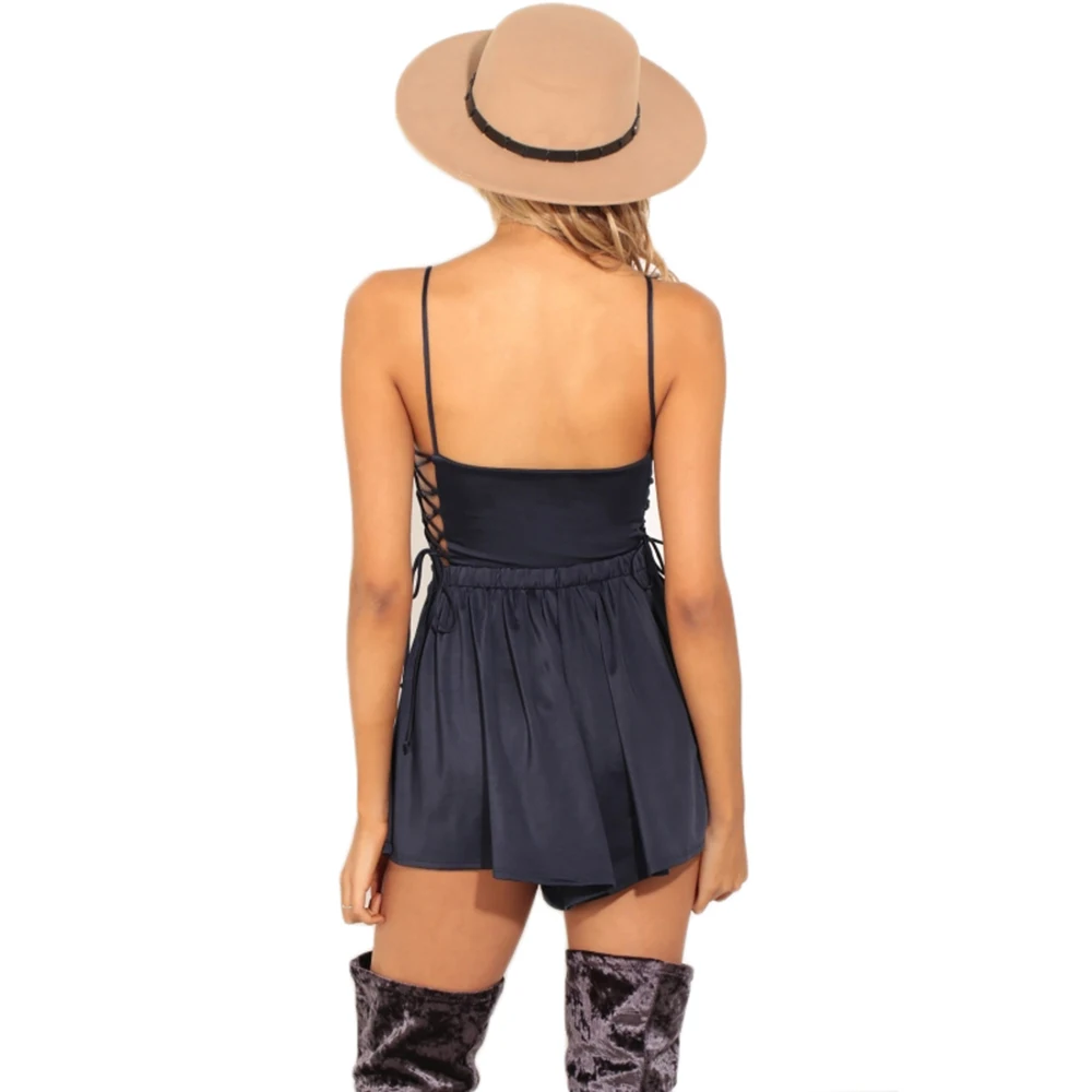 HYH HAOYIHUI Lace Up Sexy Straps Women Jumpsuit Romper Sleeveless Summer Playsuit Elegant Backless Short Overalls Leotard | Женская