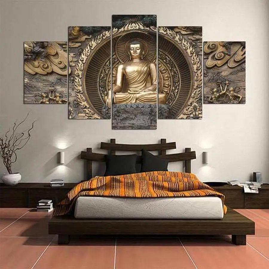 

Домашний настенный художественный статуя Будды современный холст печатный плакат фотографии 5 шт. Будда медитация Абстрактная живопись Декор для гостиной