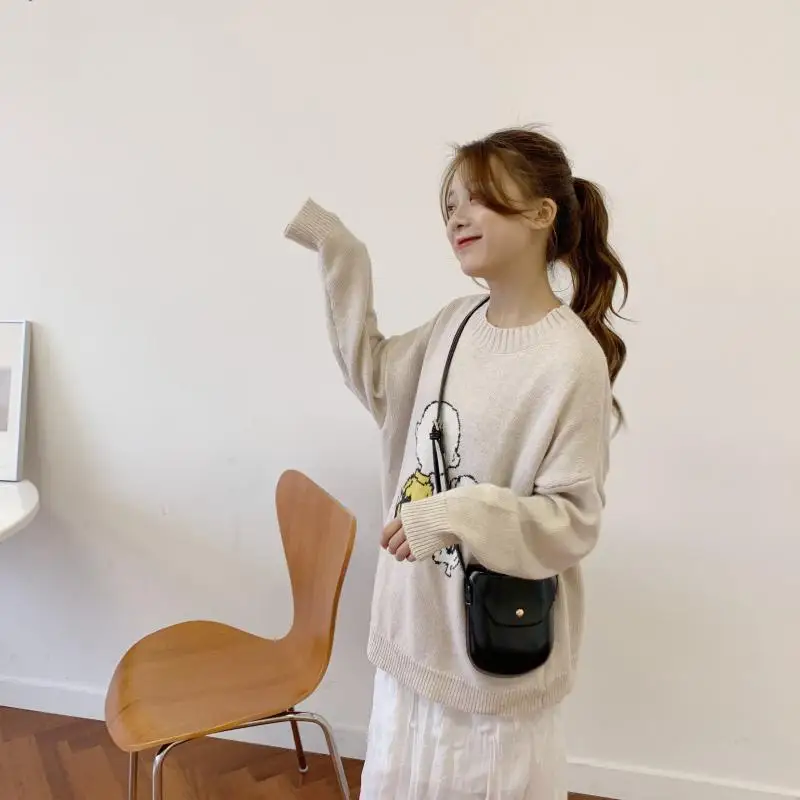 Корейская мода Kawaii мультфильм шаблон свитер женский Осень Зима o-образным вырезом свободный вязаный пуловер свитер размера плюс Трикотаж Топы
