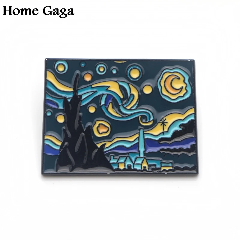 Homegaga Ван Гог живопись подсолнухи звездное небо цинк булавки для галстука броши для рюкзака, одежды для мужчин женщин шляпы значки медали D1616