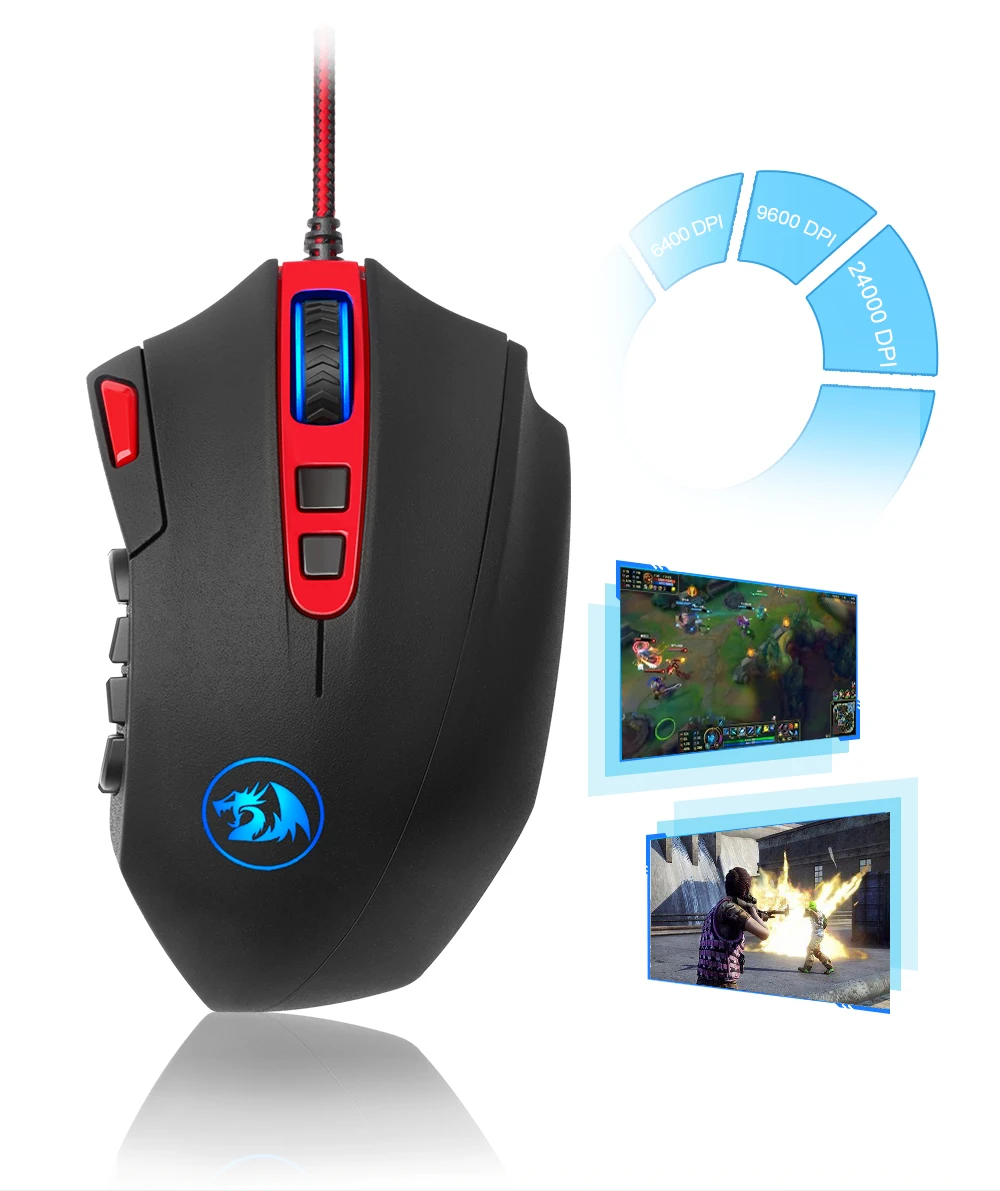 Redragon Perdition M901 Проводная игровая мышь USB 24000 dpi 19 кнопок программируемая игра с подсветкой Эргономичный ноутбук