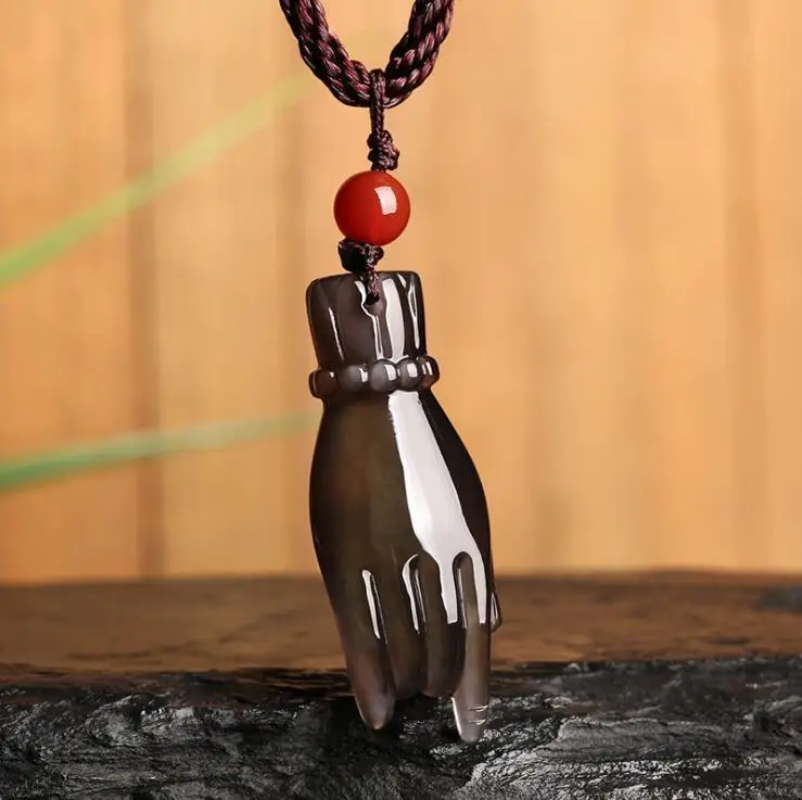 Китай натуральный ледяной цвет обсидиан нефрит рука и Pi Xiu амулет