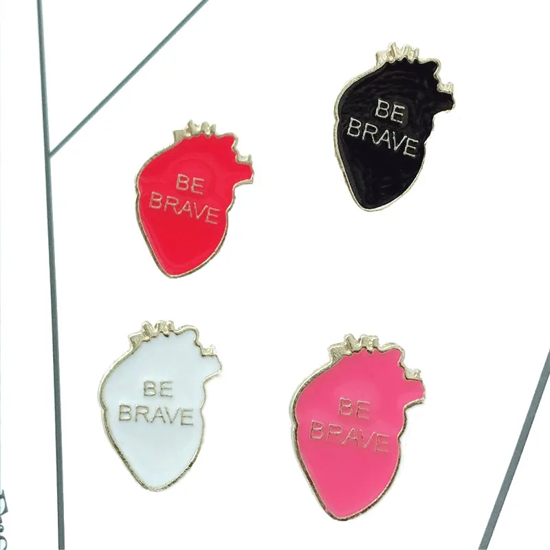 Металлическая эмалированная брошь в форме сердца BE BRAVE 4 цвета | Украшения и