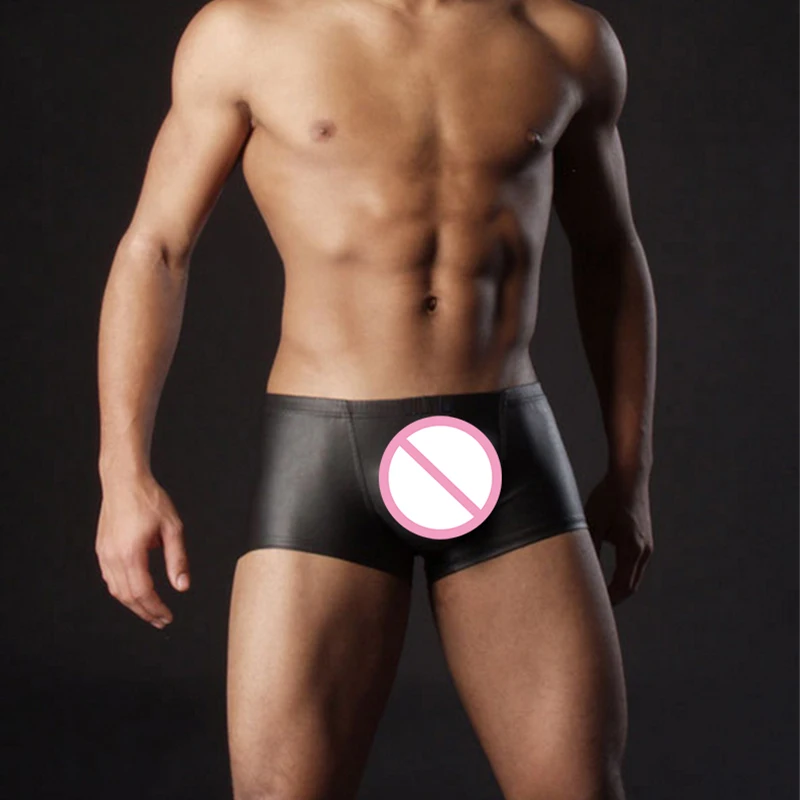 

Fashion Boxers Sexy Men PU Faux Lingerie Imitation Leather Underwear Boxers Shorts Sheathy Cool Male Underwear Hoop Shorts