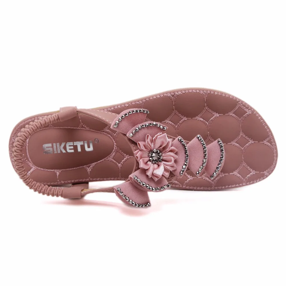 SIKETU Flats Tong Sandals Sweet Flowers Shoes Woman Flat Sandalias Fashion Ladies Ankle Strap Footwear Size 116-2 | Обувь