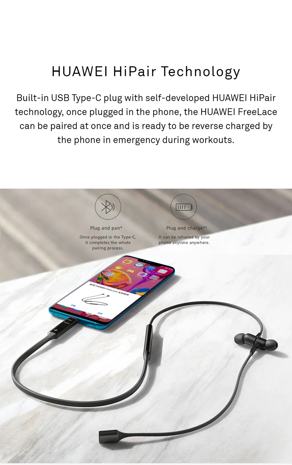huawei FreeLace спортивный водонепроницаемый в уши Bluetooth для наушников, карты памяти металлический кабель Смарт Магнитный переключатель стробоскоп Быстрая зарядка