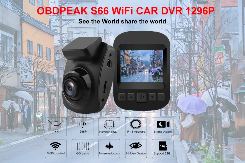 Мини камера DVR для автомобиля с WiFi камерой ночного видения HD 1296P Цифровой