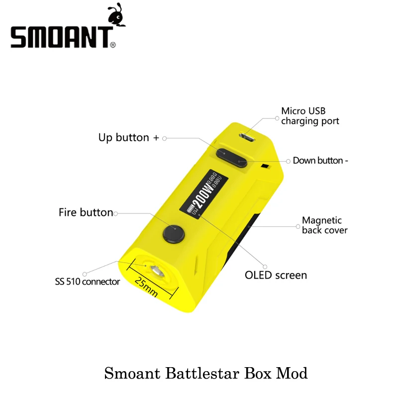 100% Оригинальный smoant Battlestar 200w power TC box мод для электронных сигарет 510 вапорайзер с