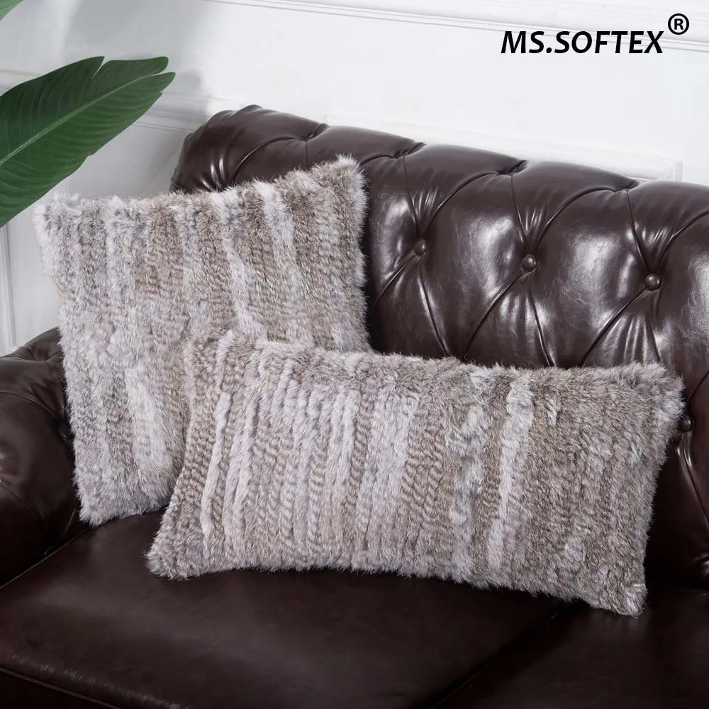 Чехол для подушки из натурального меха MS.Softex вязаный вручную чехол кроличьего