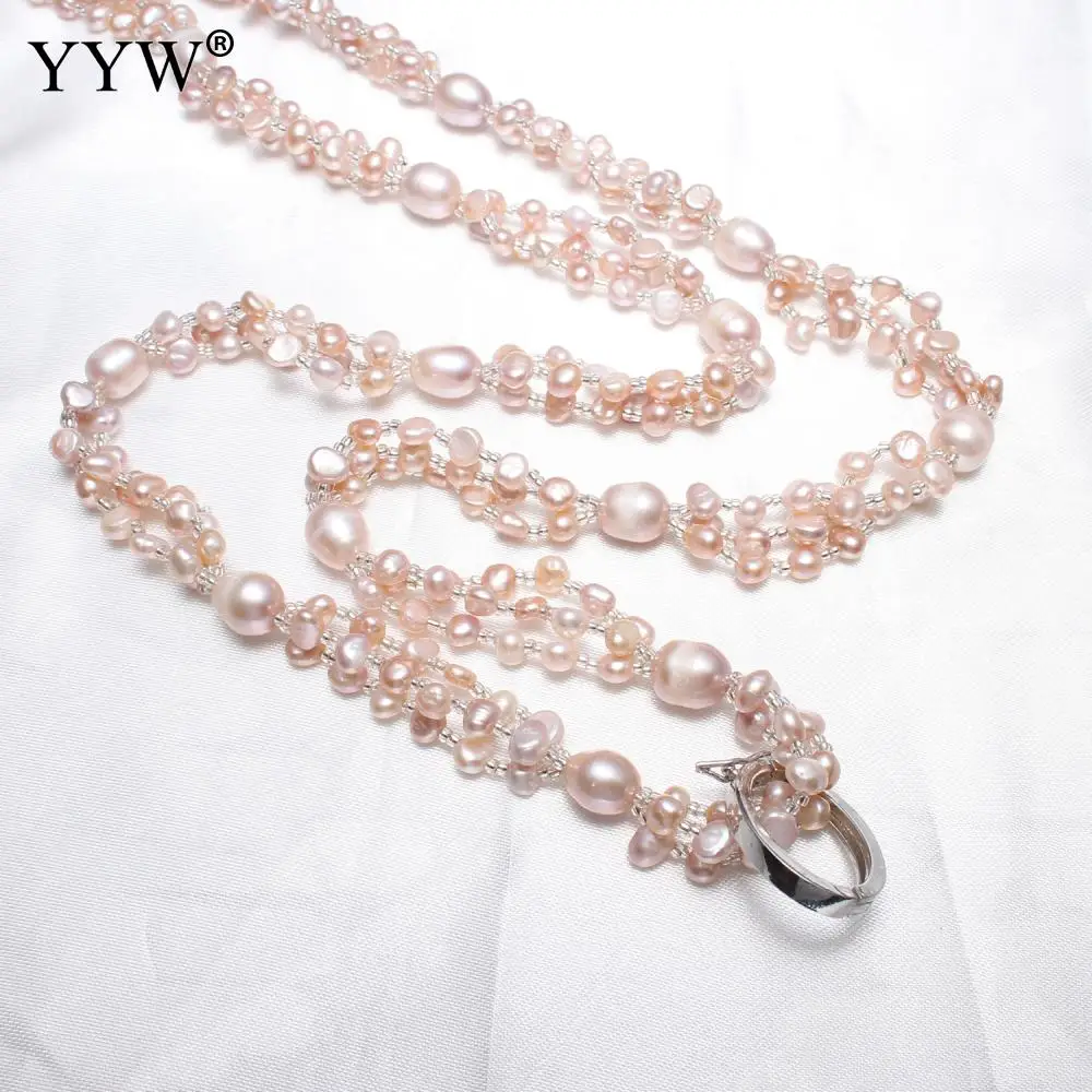

Natural Freshwater Pearl Sweater Necklace with Glass Seed Beads for woman Sold Per Approx 39 Inch Strand