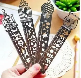 100PC Creative metal straight ruler bookmark Hollow Ultra-thin rulers Korea stationery office school supplier